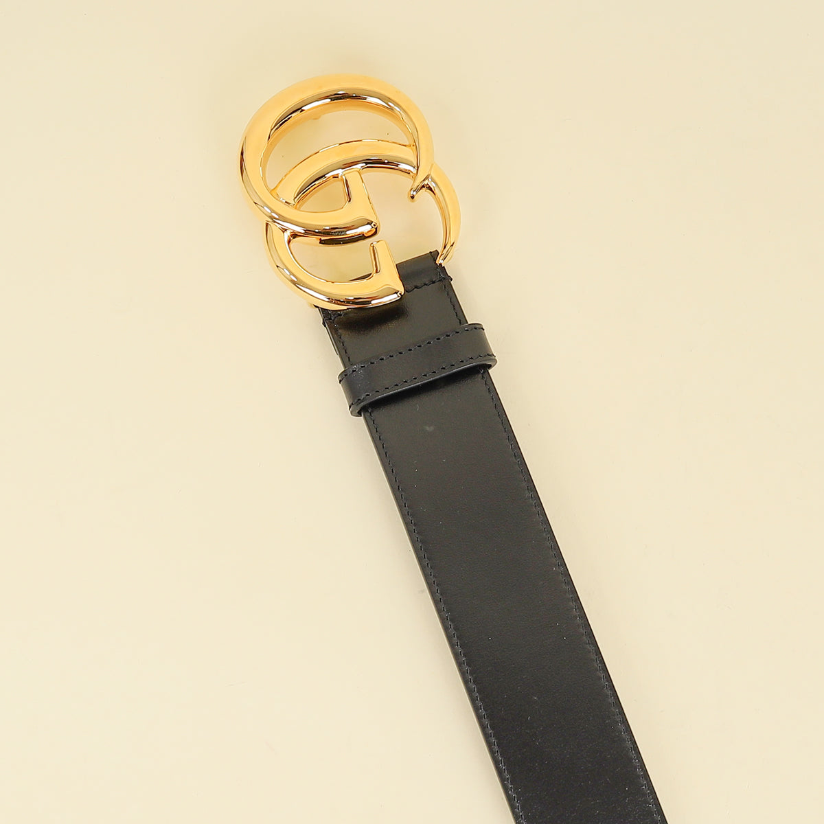 Gucci Black GG Marmont Wide Belt W/ Shiny Buckle 32