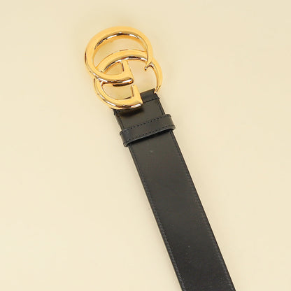 Gucci Black GG Marmont Wide Belt W/ Shiny Buckle 34