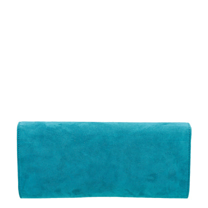 Gucci Turquoise Suede Broadway Jeweled Clutch
