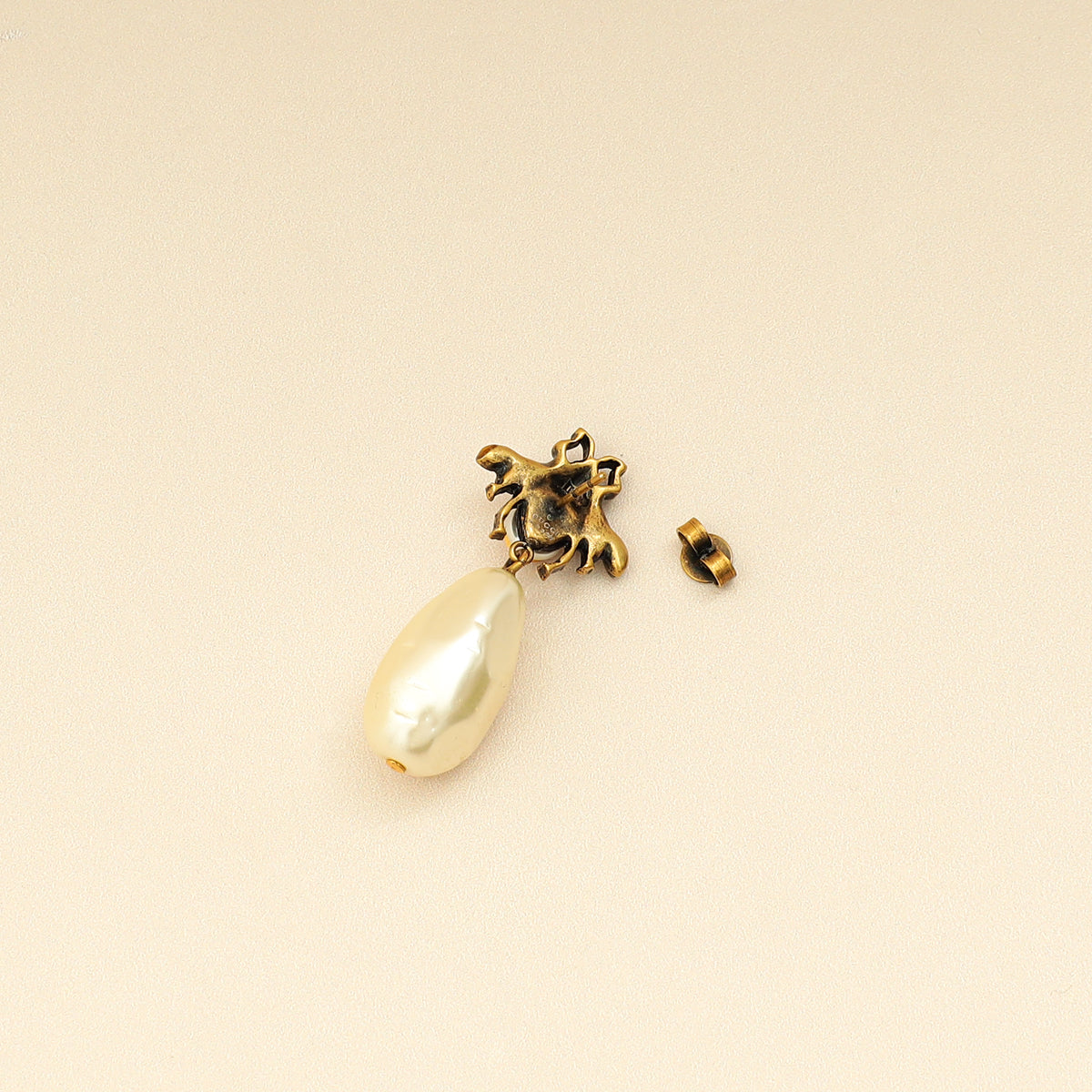 Gucci Aged Gold Finish GG Crystal Pearl Drop Bee Earrings