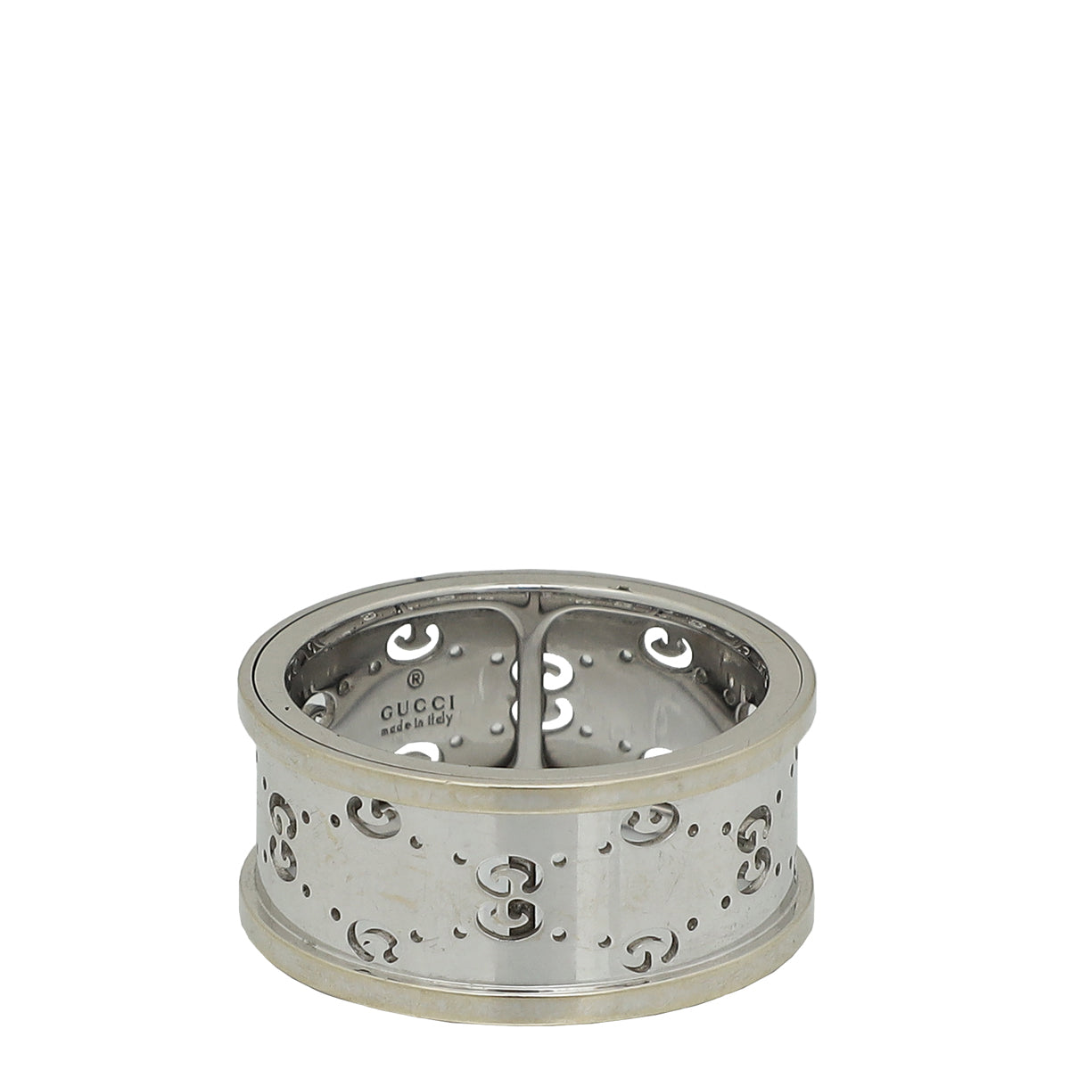 Gucci 18K White Gold GG Rotating Wide Icon Ring 15