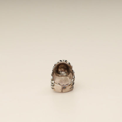 Gucci Silver Green Crystal Lion Head Ring 19