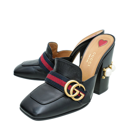 Gucci Black GG Web Peyton Mules 37.5