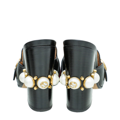 Gucci Black GG Web Peyton Mules 37.5