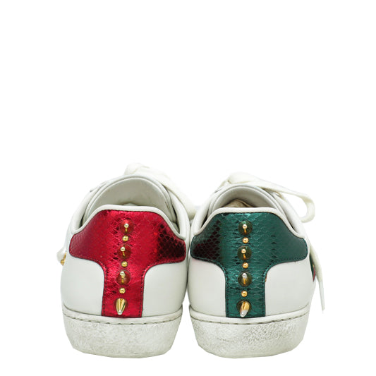 Gucci White Ace Web Pearl Stud Sneaker 36