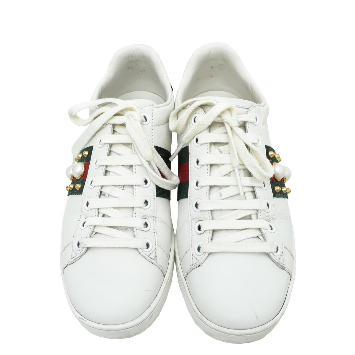 Gucci White Ace Web Pearl Stud Sneaker 36