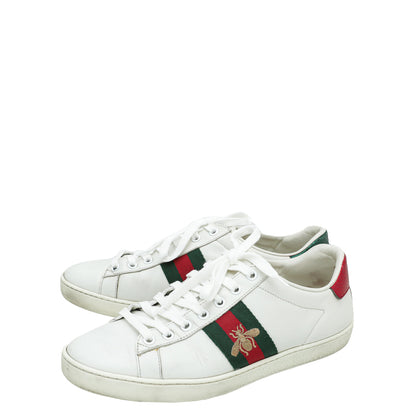 Gucci White Ace Bee Embroidered Sneaker 38