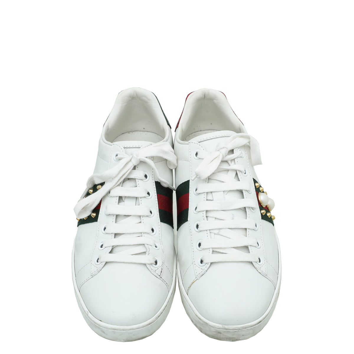 Gucci White Ace Web Pearl Studs Sneaker 39