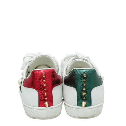 Gucci White Ace Web Pearl Studs Sneaker 39