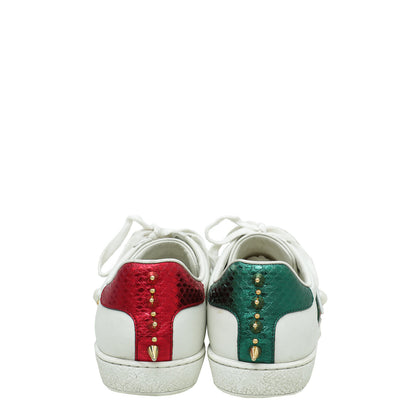 Gucci White Ace Web Pearl Studs Sneaker 37