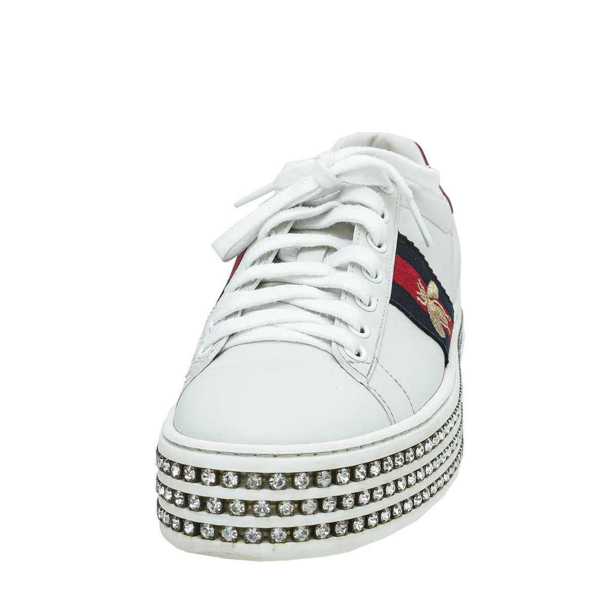 Gucci White Crystal Platform Ace Bee Sneakers 37