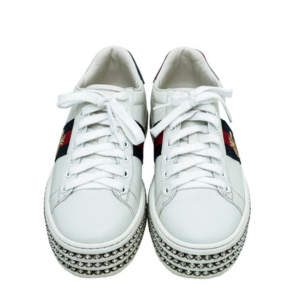 Gucci White Crystal Platform Ace Bee Sneakers 37