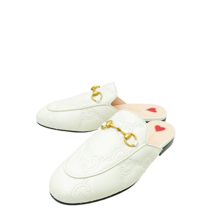 Gucci White GG Jumbo Embossed Princetown Mules 36.5