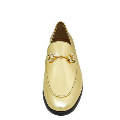 Gucci Gold Jordaan Crystal Loafer 37