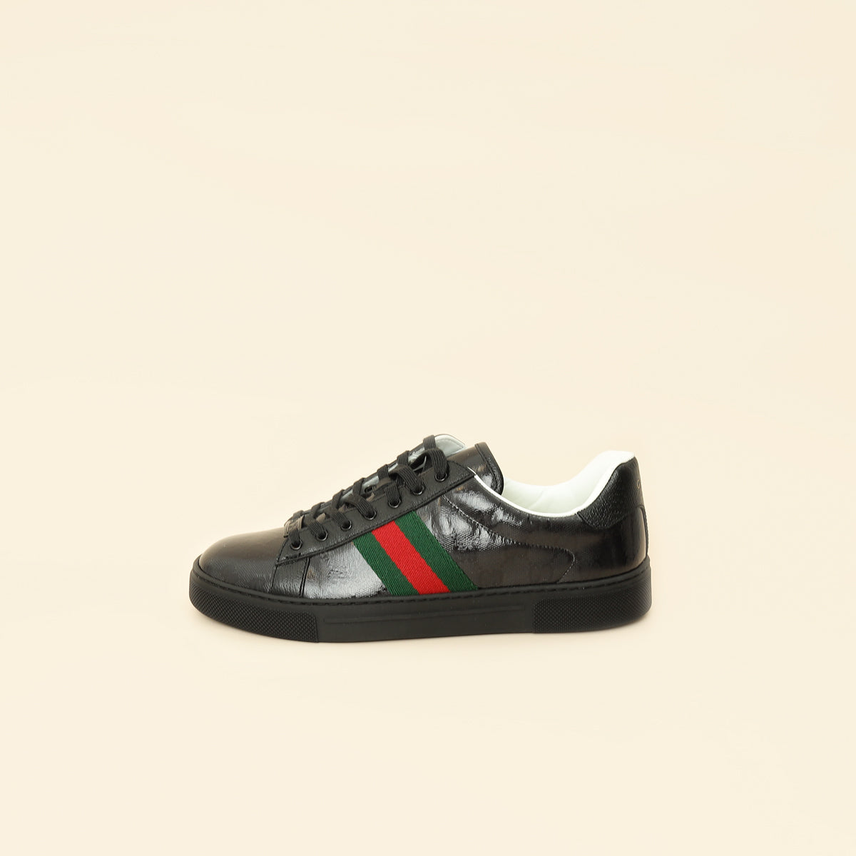 Gucci Black GG Crystal Ace Trainer w/ Web 40.5