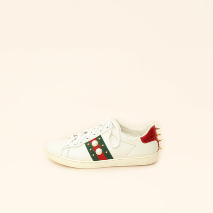 Gucci White Spiked Studded Ace Sneakers 37