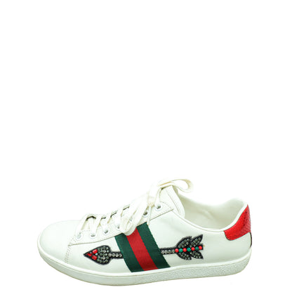 Gucci White Arrow Embroidered Ace Sneakers 38