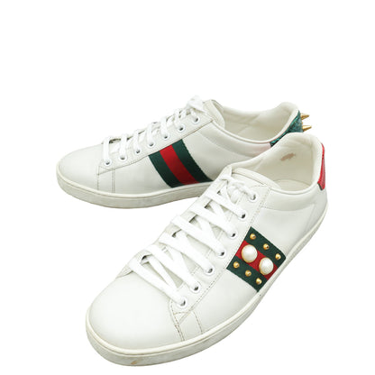 Gucci White Pearl Studded Ace Sneakers 39