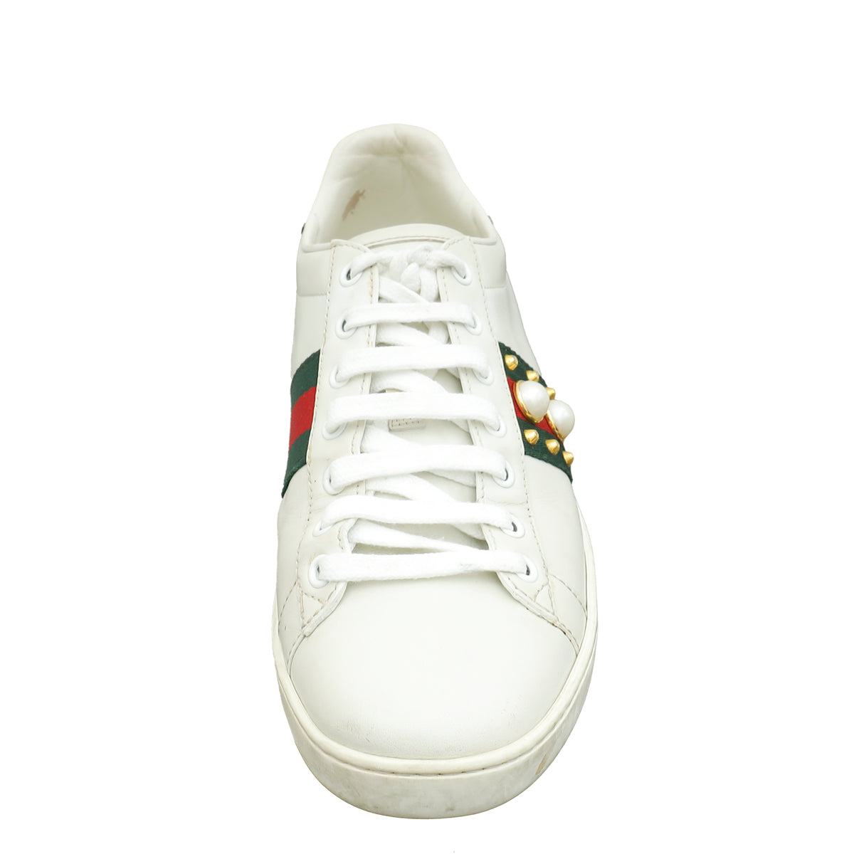 Gucci White Pearl Studded Ace Sneakers 39