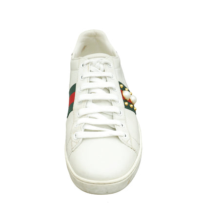 Gucci White Pearl Studded Ace Sneakers 39