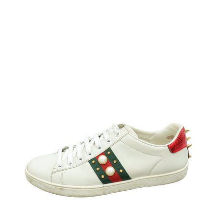 Gucci White Pearl Studded Ace Sneakers 39