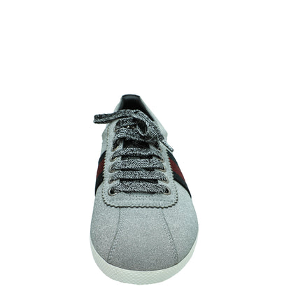 Gucci Silver Glitter Fabric Studded Web Sneaker 39