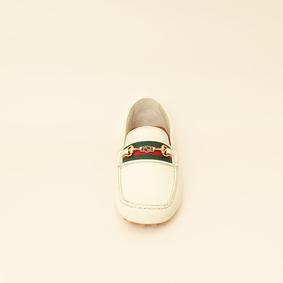 Gucci White Cream Ayrton Horsebit Web Driving Loafer 8.5