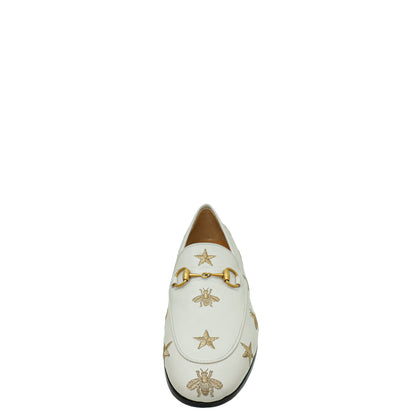 Gucci Mystic White Bee Star Embroidered Jordaan Horsebit Loafer 36.5