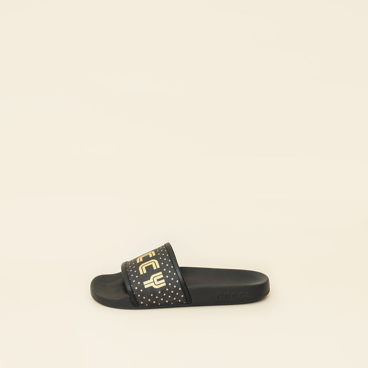 Gucci Black Supreme "Guccy" Star Rubber Slide Sandals 36