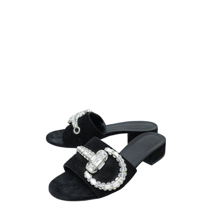 Gucci Black Maxime Suede Horsebit Crystal Mules 36