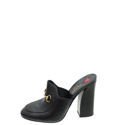 Gucci Black Malaga Kid Horsebit Princetown High Heel Mules 39