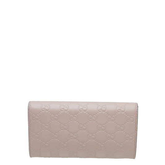 Gucci Baby Pink GG Guccissima Bow Continental Wallet