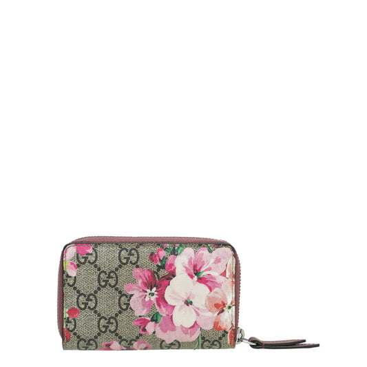 Gucci Bicolor GG Supreme Blooms Zip Around Card Case Wallet