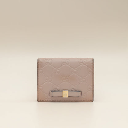Gucci Dusty Pink GG Embossed Bow Card Case Wallet