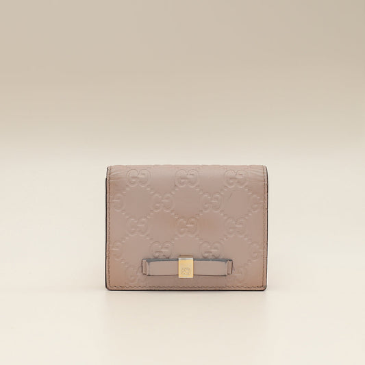 Gucci Dusty Pink GG Embossed Bow Card Case Wallet