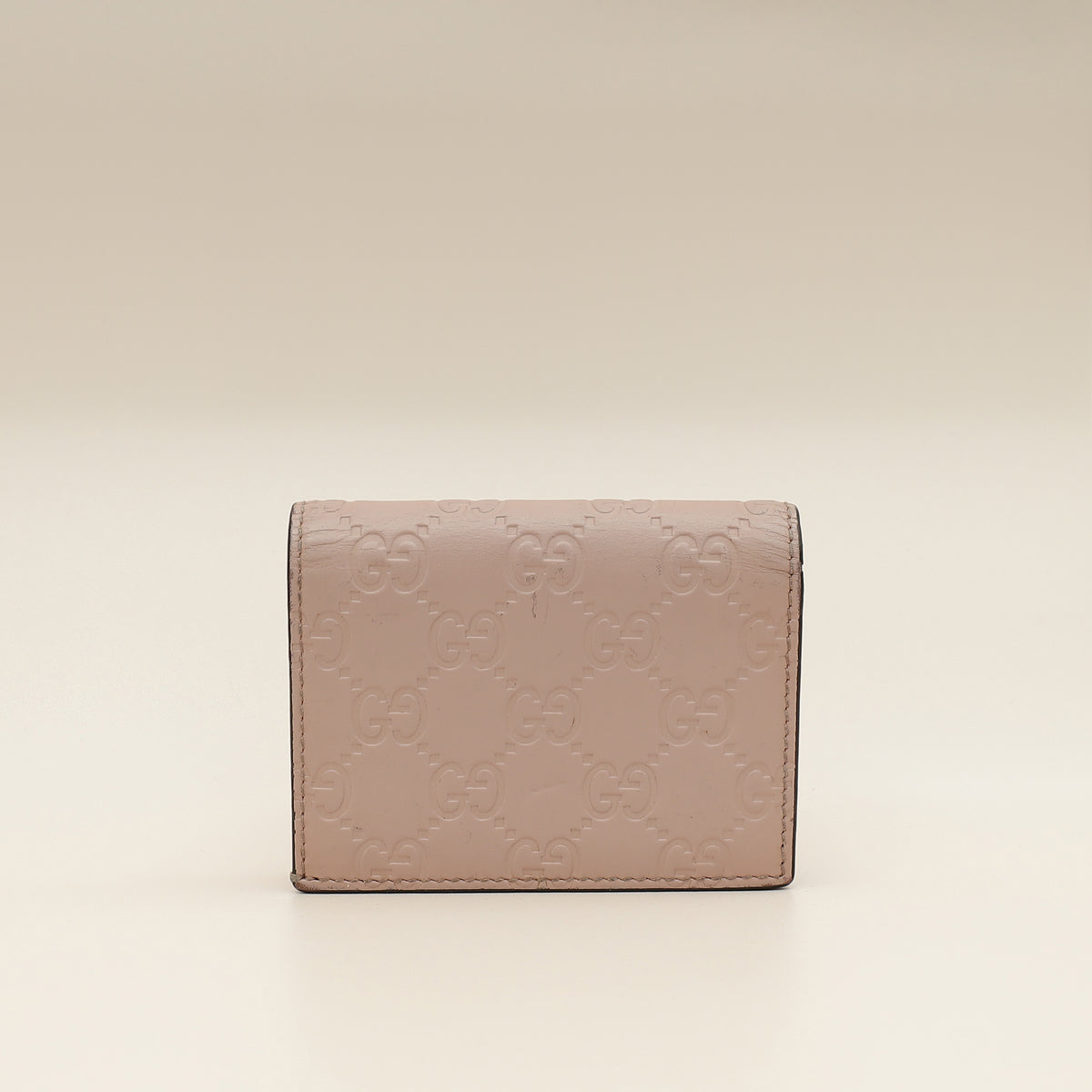 Gucci Dusty Pink GG Embossed Bow Card Case Wallet