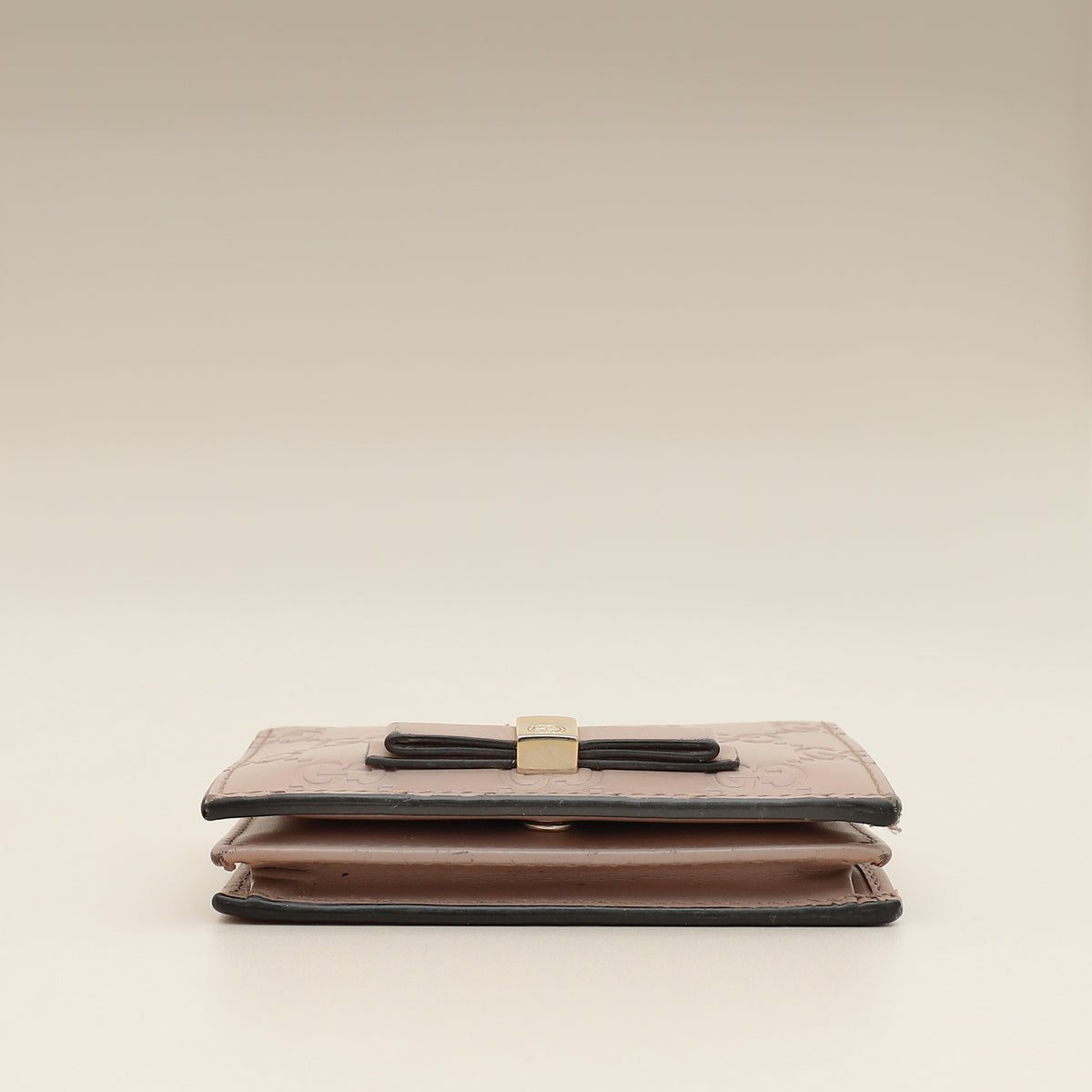 Gucci Dusty Pink GG Embossed Bow Card Case Wallet