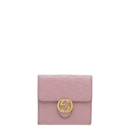 Gucci Pink Guccissima Interlocking G French Wallet