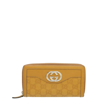 Gucci Mustard GG Guccissima Sukey Zip Around Wallet