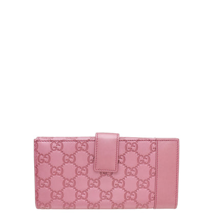 Gucci Metallic Pink Guccissima Heart Charm Continental Wallet