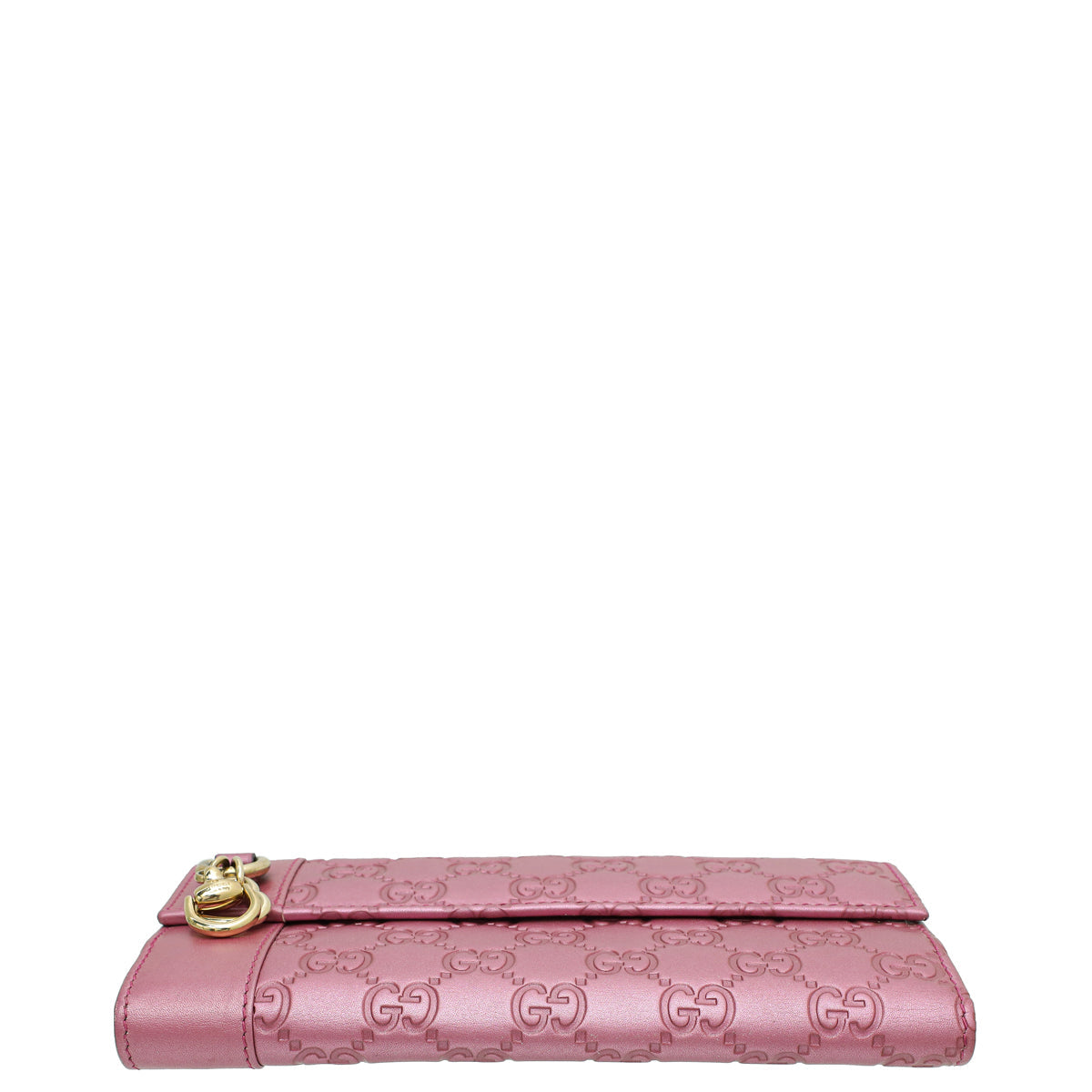 Gucci Metallic Pink Guccissima Heart Charm Continental Wallet