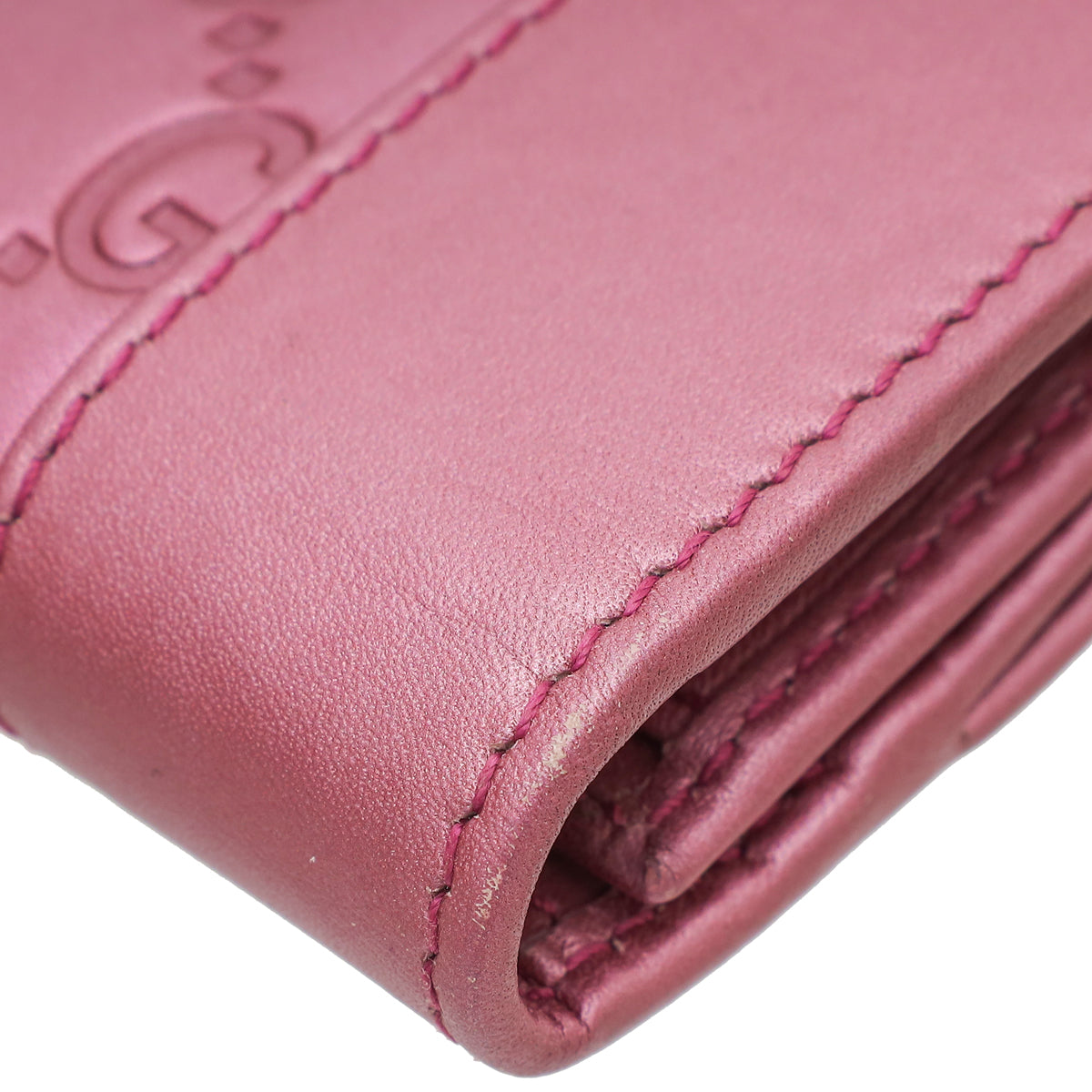 Gucci Metallic Pink Guccissima Heart Charm Continental Wallet