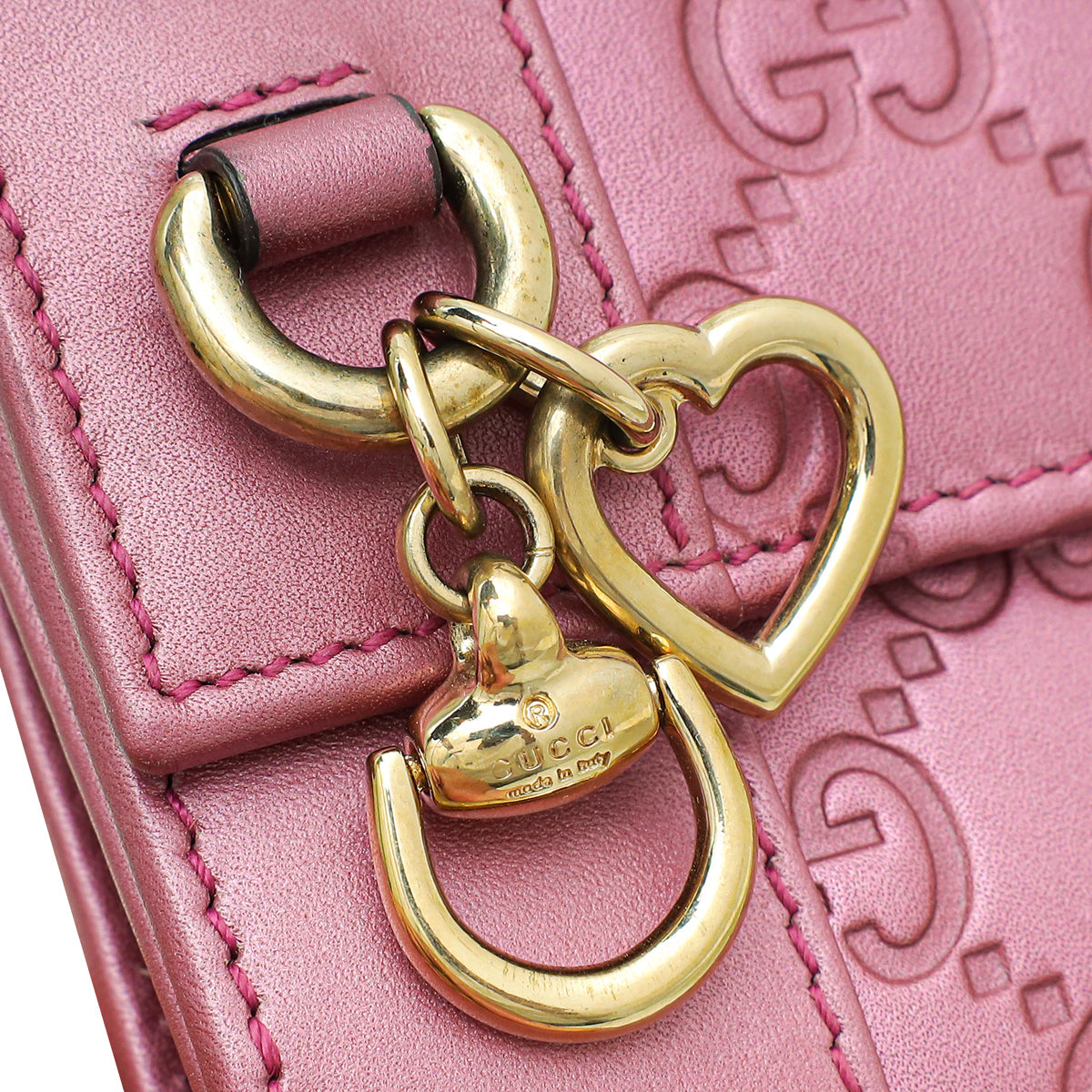 Gucci Metallic Pink Guccissima Heart Charm Continental Wallet