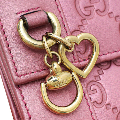 Gucci Metallic Pink Guccissima Heart Charm Continental Wallet