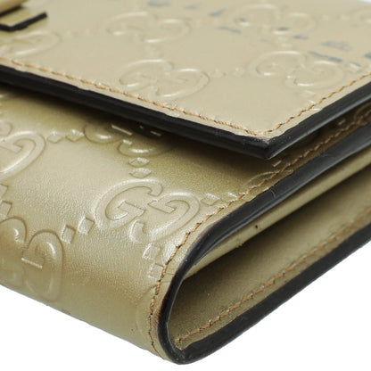 Gucci Champagne GG Guccissima Bow Continental Wallet