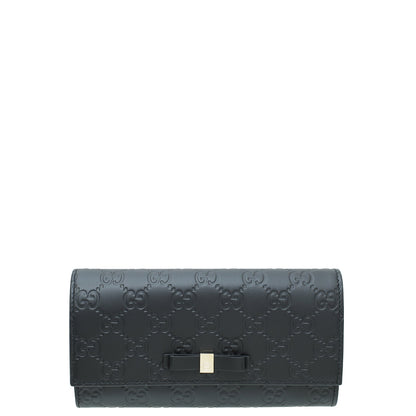 Gucci Black GG Guccissima Bow Continental Wallet