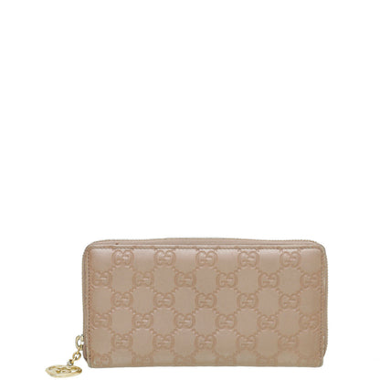 Gucci Rose Beige GG Guccissima Zip Around Lovely Wallet