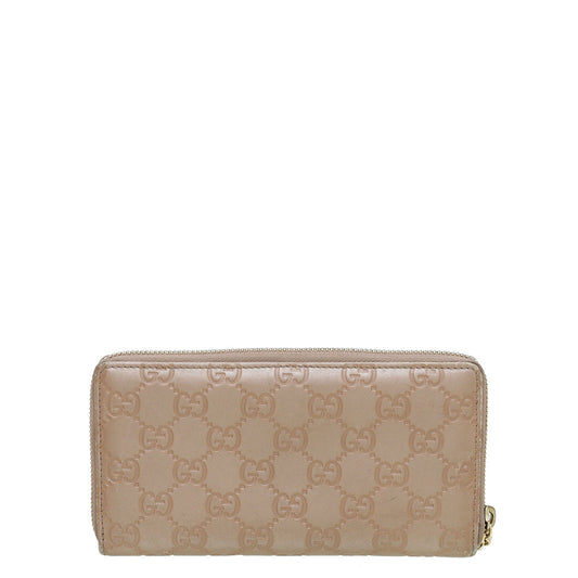 Gucci Rose Beige GG Guccissima Zip Around Lovely Wallet