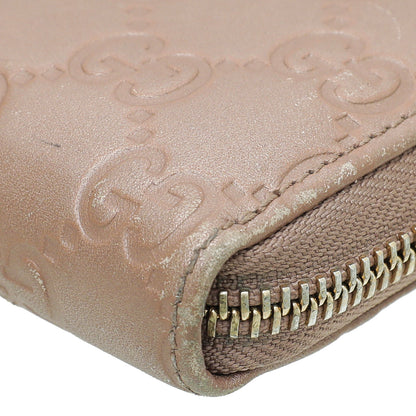 Gucci Rose Beige GG Guccissima Zip Around Lovely Wallet