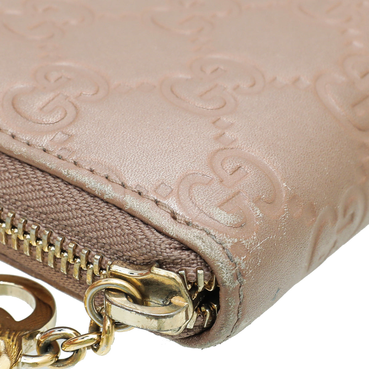 Gucci Rose Beige GG Guccissima Zip Around Lovely Wallet